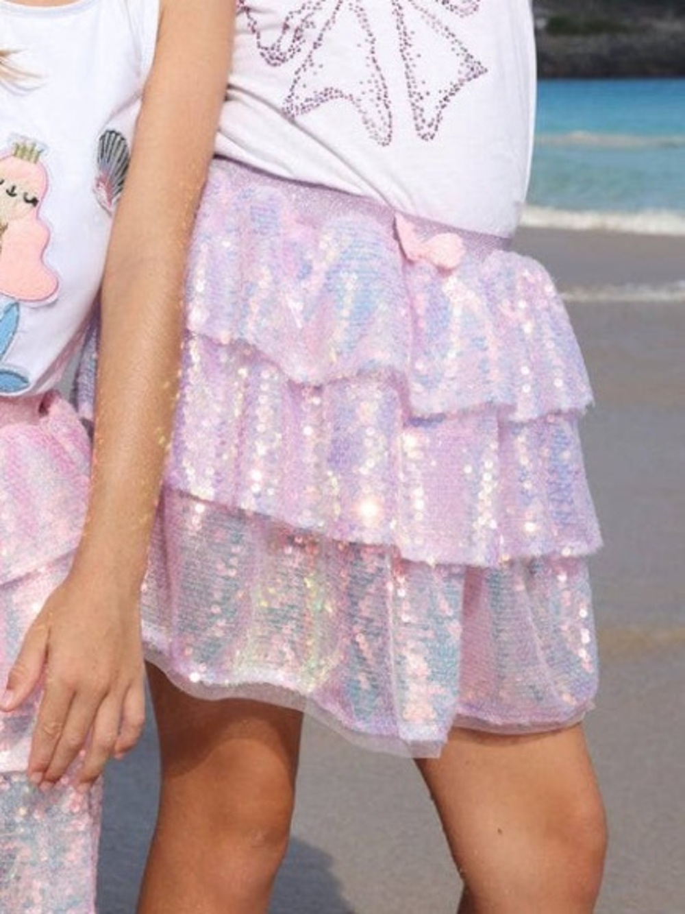 Lola + The Boys Iridescent Shimmer Sequin Layered Skirt Lavender Girls Size 7